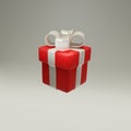 Red gift box with white ribbon. 3d render modern holiday surprise box. Realistic 3d design.