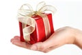 Red gift box in woman's hand Royalty Free Stock Photo