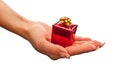 Red gift box in woman's hand Royalty Free Stock Photo