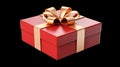 A Red gift box wrapped Christmas birthday or valentines presents with gold ribbon bows isolated against a transparent Royalty Free Stock Photo