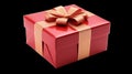 A Red gift box wrapped for Christmas, birthday or Valentines presents with gold ribbon bows isolated against a Royalty Free Stock Photo