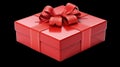 A Red gift box wrapped for Christmas birthday or Valentines presents with red ribbon bows isolated against a transparent Royalty Free Stock Photo