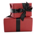 Red gift boxes with bows isolated on white Royalty Free Stock Photo
