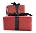Red gift boxes with bows isolated on white Royalty Free Stock Photo