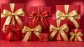 Red Gift Boxes with Gold Bows Royalty Free Stock Photo