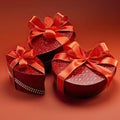 gift boxes with lids with a heart-shaped bow