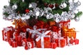 Red gift boxes under Christmas tree Royalty Free Stock Photo