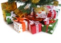 Red gift boxes under Christmas tree Royalty Free Stock Photo