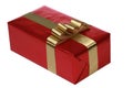 Red gift with gold ribbons