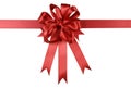 Red gift ribbon bow or rosette isolated on white background Royalty Free Stock Photo
