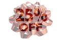 Red gift ribbon in closeup with highlighted text 25% off Royalty Free Stock Photo