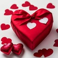 Red giftbox glitter hearts love romance Valentines day, AI generated image Royalty Free Stock Photo