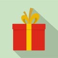 Red giftbox icon, flat style