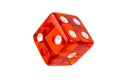 Red glass dice isolated on white without shadow. Macro photo. Royalty Free Stock Photo