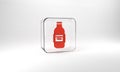 Red Glass bottle of vodka icon isolated on grey background. Glass square button. 3d illustration 3D render Royalty Free Stock Photo
