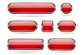 Red glass buttons with chrome frame. 3d icons Royalty Free Stock Photo