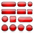 Red glass buttons with metal frame. Collection of 3d icons Royalty Free Stock Photo