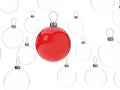 Red glass Christmas ball stands out among glass Christmas balls