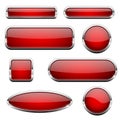 Red glass 3d buttons. With chrome frame. Set of web icons Royalty Free Stock Photo