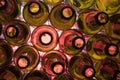 Red glass empty beer bottles lie in rows Royalty Free Stock Photo