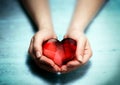 Red glass heart in woman hands Royalty Free Stock Photo