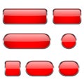 Red glass oval, round, square buttons with chrome frame. 3d icons Royalty Free Stock Photo