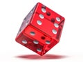 Red glass playing dice isolated on white background. 3D Royalty Free Stock Photo