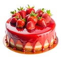 Red Glaze Strawberry Cake Isolated White Background Royalty Free Stock Photo