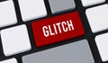 Red glitch button on computer keyboard. Concept of system error, technical failure and software malfunction Royalty Free Stock Photo
