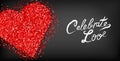 Red glitter heart Valentine day card Vector. Celebrate love text. Romantic banner. Invitation card or brochure. Red and Royalty Free Stock Photo