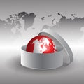 Red globe in circle white box