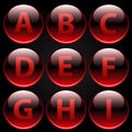 Red glossy alphabet letters (A-I)