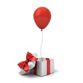 Red glossy balloon coming out from the open gift box or present box with red ribbon bow isolated on white Royalty Free Stock Photo