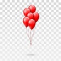 Red glossy balloons bunch. illustration isolated on transparent background