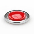 Red glossy button with a silver metallic rim on a white background shiny Royalty Free Stock Photo