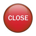 Red glossy CLOSE button. Interface command Vector symbol. Dark shadow circular shape. Website action graphic element. Royalty Free Stock Photo