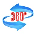 Red glossy 3D arrow 360 sing. Arrow vector icon.