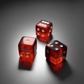 Red glossy dice on dark metallic background. Casino, betting, gambling addiction, concept of luck and random, 3d render