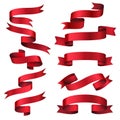 Red glossy ribbon vector banners set