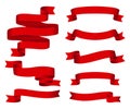 Red glossy ribbon vector banners set. Ribbons collection Royalty Free Stock Photo