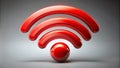 Red glossy three-dimensional wifi symbol on a gray background. Generative AI