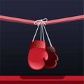 Red glove hanging on the boxing ring, retirement boxing player symbol illustration in dark background vector Royalty Free Stock Photo