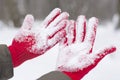 Red gloves covered with snow Royalty Free Stock Photo