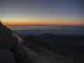 Red glow before sunrise on the top of pico del teide vulcano hi