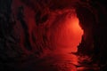 red glowing cave entrance with ominous black smoke