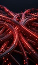 Red glowing data cables transferring information background Royalty Free Stock Photo