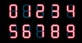 Red glowing digital numbers zero through nine with metallic outline Royalty Free Stock Photo