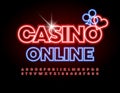 Vector neon logo Casino Online. Illuminated Led Alphabet