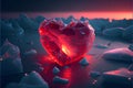 Red glowing heart trapped in ice block on frozen icy background valentine\'s love concept
