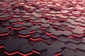 Red glowing hexagon futuristic background. 3d rendering